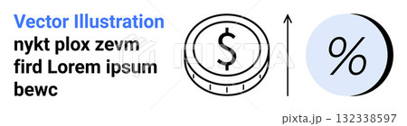 Dollar coin and upward arrow indicating growth, adjacent to a percentage sign. Ideal for finance sectors, investment presentations, economic reports, growth strategies, business analytics, financial Dollar coin and upward arrow indicating growth, adjacent to a percentage sign. Ideal for finance sectors, investment presentations, economic reports, growth strategies, business analytics, financial 132338597