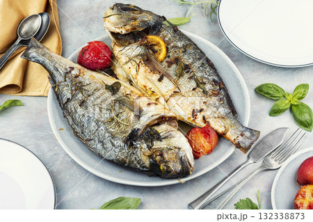 Whole fried dorado. 132338873