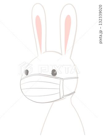 不織布マスクをつけた兎のイラスト 132339020
