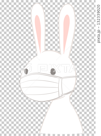 不織布マスクをつけた兎のイラスト 132339020