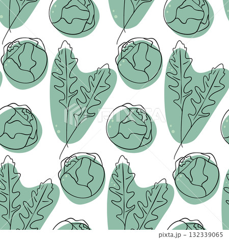 Arugula Leaves and Brussels Sprouts on Decorative Spots with dots Seamless Pattern Healthy Backdrop 132339065