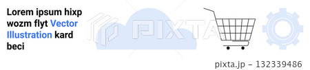 Shopping cart alongside cloud and gear elements suggesting e-commerce solutions. Ideal for technology, business, innovation, digital marketing, cloud services, online shopping, e-commerce platforms Shopping cart alongside cloud and gear elements suggesting e-commerce solutions. Ideal for technology, business, innovation, digital marketing, cloud services, online shopping, e-commerce platforms 132339486