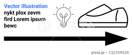 Light bulb representing ideas, modern shoe design, and bold arrow symbolizing direction and progress. Ideal for innovation, creativity, modern design, product development, inspiration, movement Light bulb representing ideas, modern shoe design, and bold arrow symbolizing direction and progress. Ideal for innovation, creativity, modern design, product development, inspiration, movement 132339520