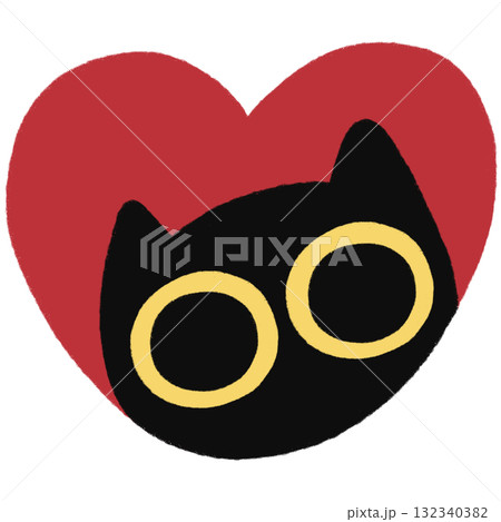Cute Black Cat in Heart 132340382