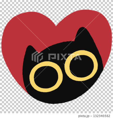 Cute Black Cat in Heart 132340382