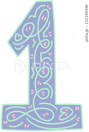 Number 1 - Ornamental Hand-Drawn Number Style Number 1 - Ornamental Hand-Drawn Number Style 132340396