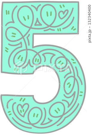 Number 5 - Ornamental Hand-Drawn Number Style Number 5 - Ornamental Hand-Drawn Number Style 132340400
