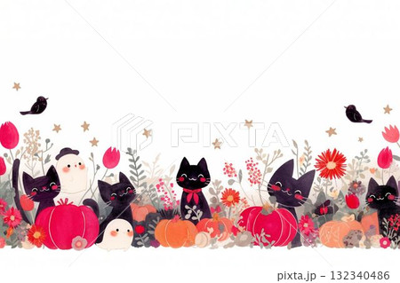 黒猫たちとおばけのハロウィン 132340486