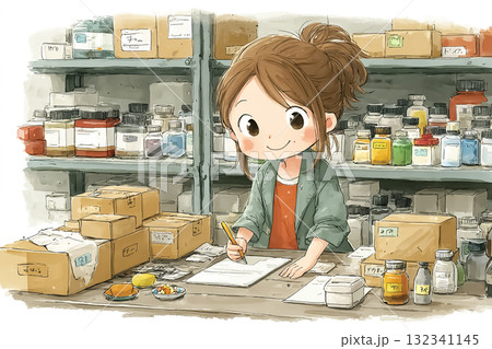 美優シリーズ:医薬品倉庫で出荷準備をする若い女性スタッフ 美優シリーズ:医薬品倉庫で出荷準備をする若い女性スタッフ 132341145
