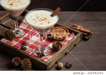 Boozy Eggnog Martini cocktail 132341251