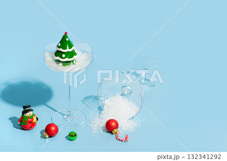 Christmas Tree and Snowman in Cocktail Glasses Christmas Tree and Snowman in Cocktail Glasses 132341292