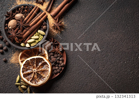 Christmas spices. Seasonal winter spices for mulled wine. Christmas spices. Seasonal winter spices for mulled wine. 132341313