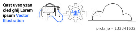 Business briefcase, gear with people icons, and cloud icon. Ideal for technology, business, teamwork, cloud computing, productivity, project management, and infographics. Landing page Business briefcase, gear with people icons, and cloud icon. Ideal for technology, business, teamwork, cloud computing, productivity, project management, and infographics. Landing page 132341632