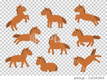 Cute horse various pose set Cute horse various pose set 132341643