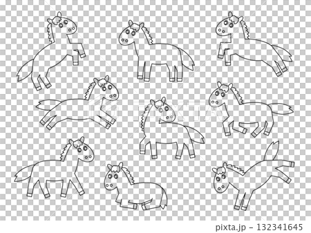 單色線描可愛馬姿勢集 單色線描可愛馬姿勢集 132341645