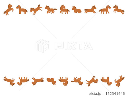 いろいろなポーズの馬のフレームデザイン 132341646