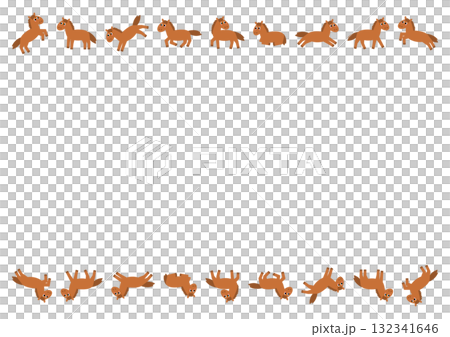 いろいろなポーズの馬のフレームデザイン 132341646