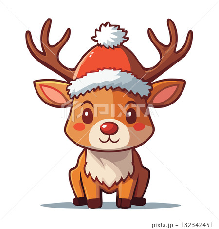赤いサンタの帽子を被ったトナカイ 赤いサンタの帽子を被ったトナカイ 132342451