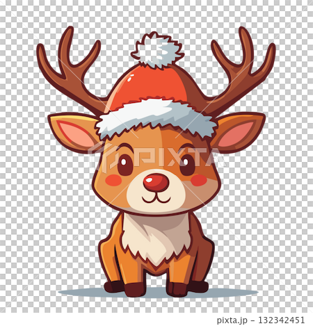 赤いサンタの帽子を被ったトナカイ 赤いサンタの帽子を被ったトナカイ 132342451