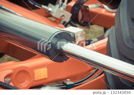 Black piston or actuator as part of pneumatic or hydraulic machine. Technology 132343050