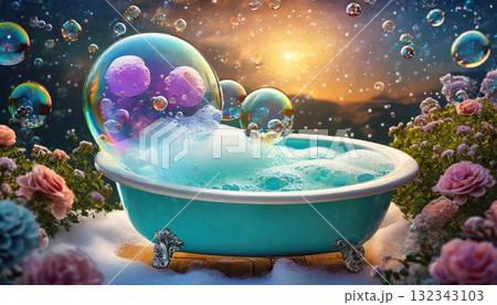 underwater scene with corals and tropical fish 132343103
