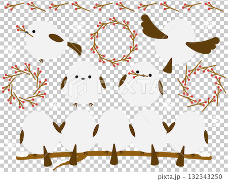 かわいいシマエナガと装飾セット 132343250