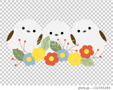 斯堪的納維亞風格的花朵和長尾山雀 132343264