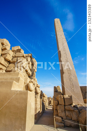 Ancient Obelisk with Hieroglyphics at Temple of Karnak in Luxor Egypt. Ancient Obelisk with Hieroglyphics at Temple of Karnak in Luxor Egypt. 132343389