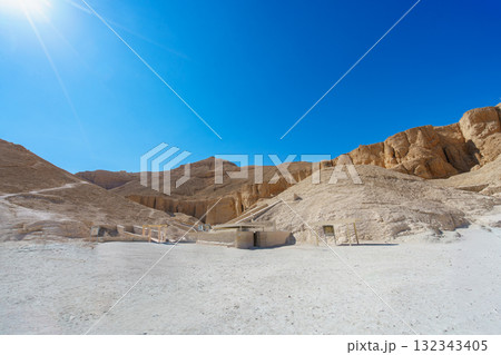 Valley of the Kings Landscape Egyptian Royal Necropolis Luxor Egypt Desert Sky. 132343405