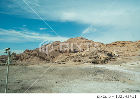 Ancient Ruins and Archaeological Landscape on Road to Colossi of Memnon Luxor. Ancient Ruins and Archaeological Landscape on Road to Colossi of Memnon Luxor. 132343411