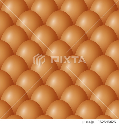 Seamless Egg Pattern, Vector Illustration. Realistic 3d Brown Eggs Texture. Easter and Farm Background. Organic Food Wallpaper, Repeating Egg Shell Pattern for Packaging, Kitchen Design 132343623