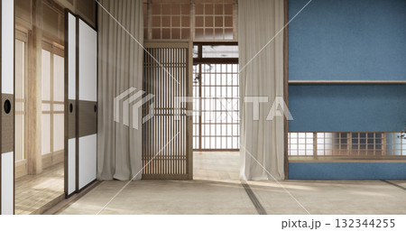 Cool colors give a feeling of coolness and calmness. Japanese traditional room, Mock up empty room and decoration room japan style.3D rendering 132344255