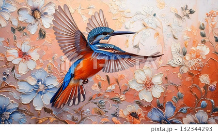 colorful peacock and flowers in the watercolor 132344293