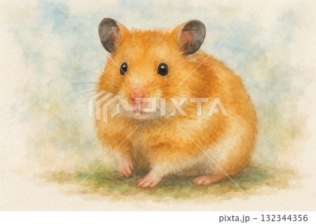 ゴールデンハムスター　ハムスター　水彩画 132344356