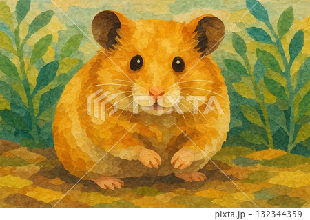 ゴールデンハムスター　ハムスター　貼り絵調 132344359