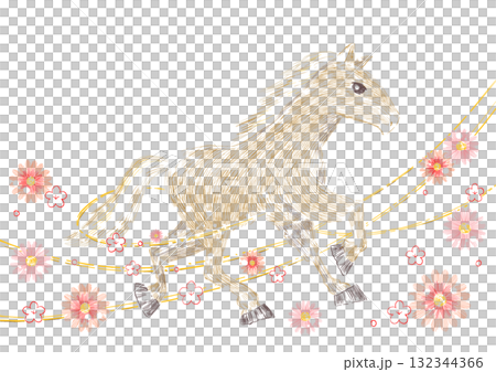 一匹馬在節日日式設計中奔跑的插圖 132344366