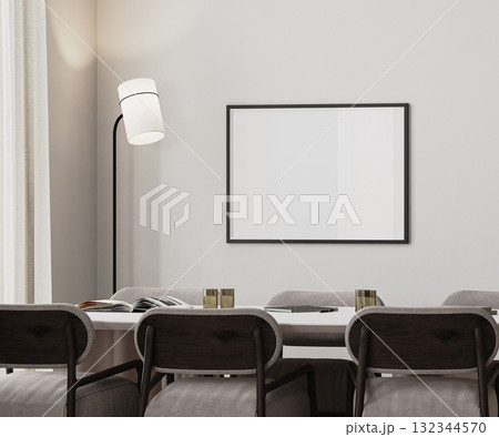 picture frame mock-up in meeting room interior with long desk,modern chairs and floor lamp, 3d render picture frame mock-up in meeting room interior with long desk,modern chairs and floor lamp, 3d render 132344570