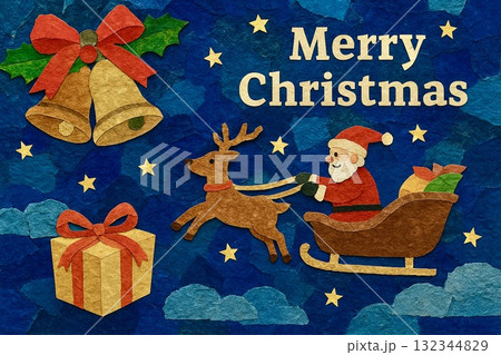 クリスマス サンタクロース トナカイ 貼り絵 クリスマス サンタクロース トナカイ 貼り絵 132344829