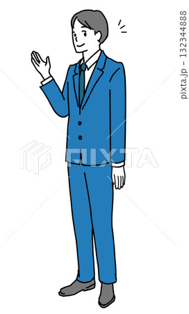 手で案内するスーツ姿の若い男性のイラスト 手で案内するスーツ姿の若い男性のイラスト 132344888