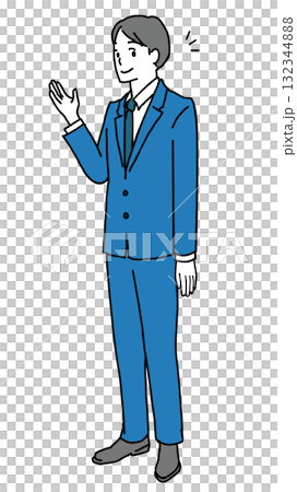 手で案内するスーツ姿の若い男性のイラスト 手で案内するスーツ姿の若い男性のイラスト 132344888