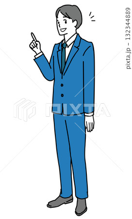指をさして説明するスーツの男性のイラスト 指をさして説明するスーツの男性のイラスト 132344889