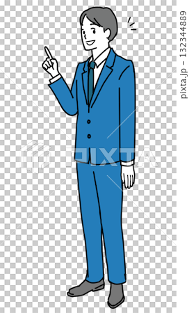 指をさして説明するスーツの男性のイラスト 指をさして説明するスーツの男性のイラスト 132344889
