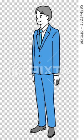 一位身穿西裝、微笑的男士站立的插圖 132344895