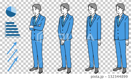 Illustration set of a young man in a suit standing 132344899