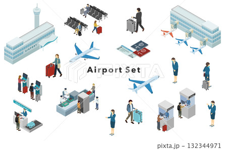 アイソメトリックイラスト：空港セット 132344971