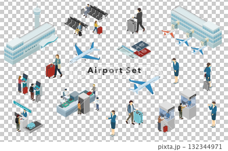 アイソメトリックイラスト：空港セット 132344971