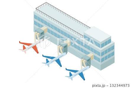 アイソメトリックイラスト：空港と飛行機 132344973