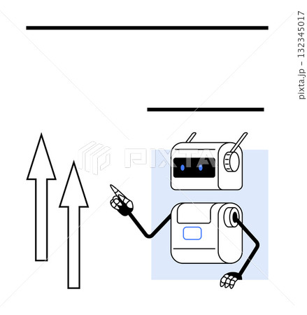 Robot pointing upward with arrows. Ideal for technology, education, innovation, growth, guidance, futuristic themes, artificial intelligence Line metaphor Robot pointing upward with arrows. Ideal for technology, education, innovation, growth, guidance, futuristic themes, artificial intelligence Line metaphor 132345017