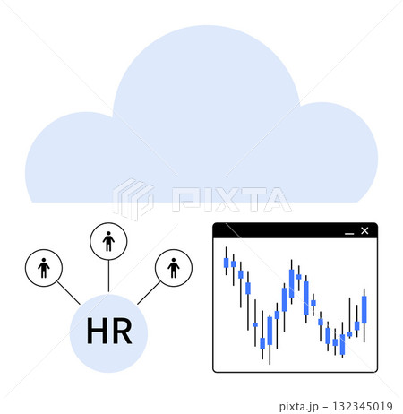 Cloud image connected to HR circle, three connected user icons, and a business chart. Ideal for HR management, data analysis, cloud computing, team collaboration, business strategy, tech innovation Cloud image connected to HR circle, three connected user icons, and a business chart. Ideal for HR management, data analysis, cloud computing, team collaboration, business strategy, tech innovation 132345019