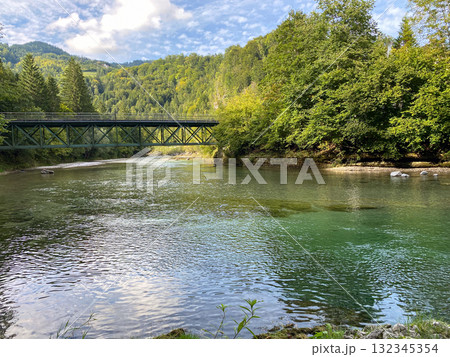 Beautiful Alpine Landscape. Scenic View of River and Forest Beautiful Alpine Landscape. Scenic View of River and Forest 132345354